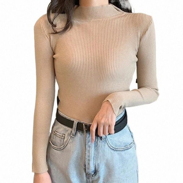 

women's sweaters fall and winter 2021 long sleeve slim-fit korean base shirt sweater women half turtleneck pullover d3hh#, White;black