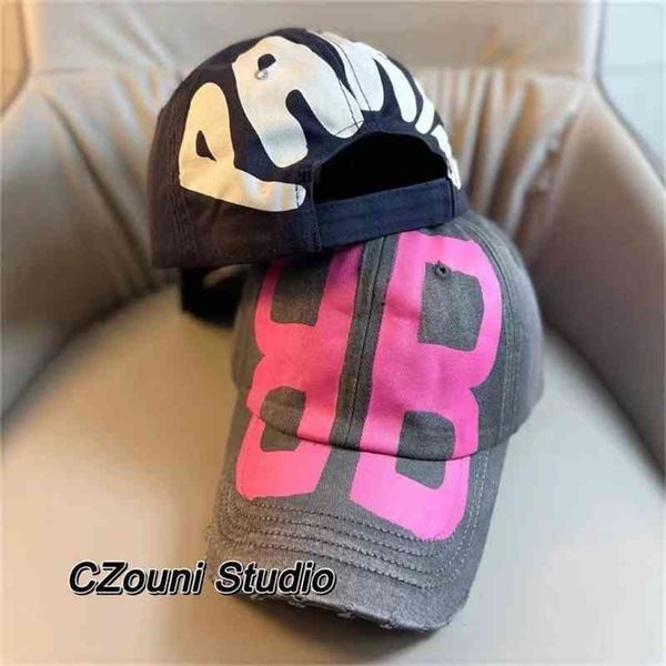 

ball paris caps balenciga home orange spray goodies balencaigass ernie same painting graffiti fashion duck tongue hat baseball cap age reduc, Blue;gray