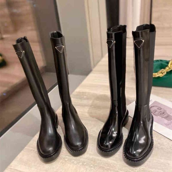 

autum boots luxury designer women motorcycle comfortable leather elastic fabric with zipper fashion knee height booties quality, Black