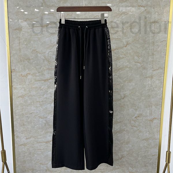 

women's shorts designer black trousers women's side bead sequin webbing splicing 2022 summer new elastic waist loose wide leg pant, White;black