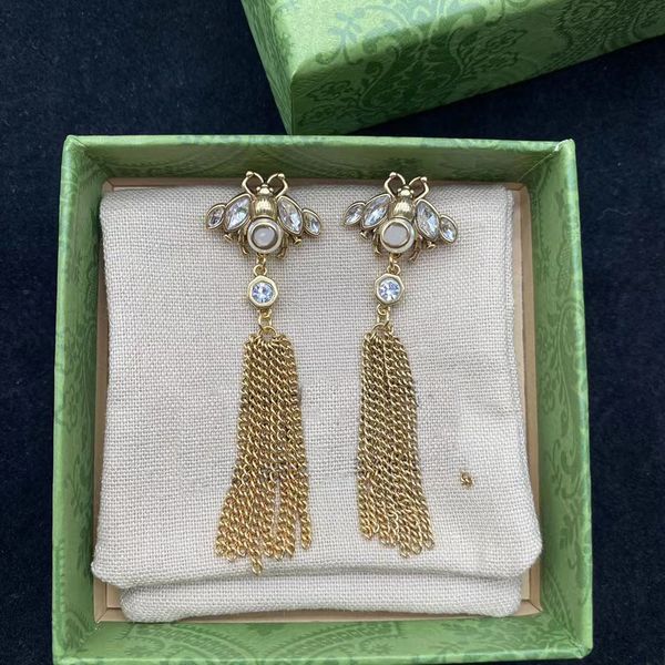

stud earrings latest style light luxury brand designer classical pearl diamond insect style wedding party jewelry with box, Golden;silver
