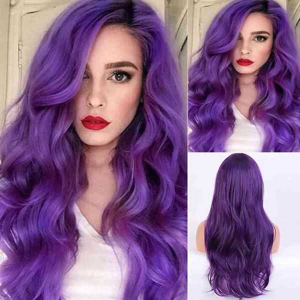 

synthetic wigs wig purple wig women long curly hair big wave wig role play halloween party shampoo 220917, Black