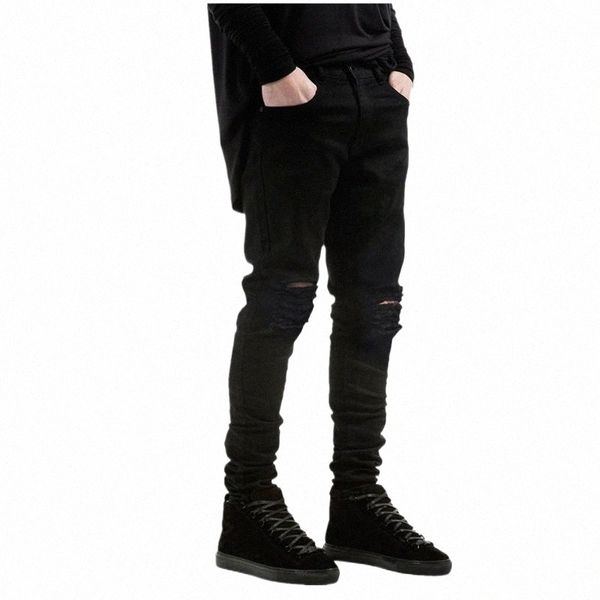 

men's jeans fashion brand men black skinny ripped stretch slim hip hop swag denim motorcycle biker pants jogger1 o6xh#, Blue
