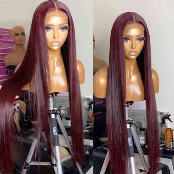 

synthetic wigs pre plucke silky straight 99j burgundy wig 220917, Black