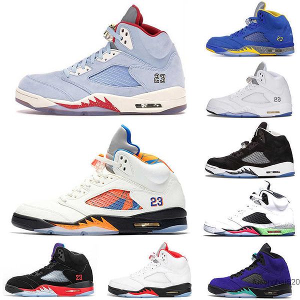 

classic men basketball shoes 5 5s alternate grape blue suede fire red international flight laney royal metallic silver oreo space jam, Black