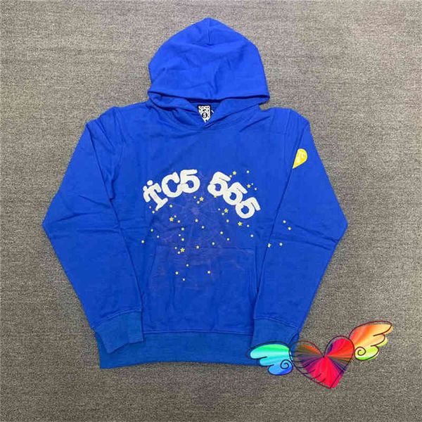 

men's hoodies sweatshirts 2022 blue sp5der 555555 hoodie men women 1 1 spider web pattern young thug pullovers white 555555 sweatshirts, Black