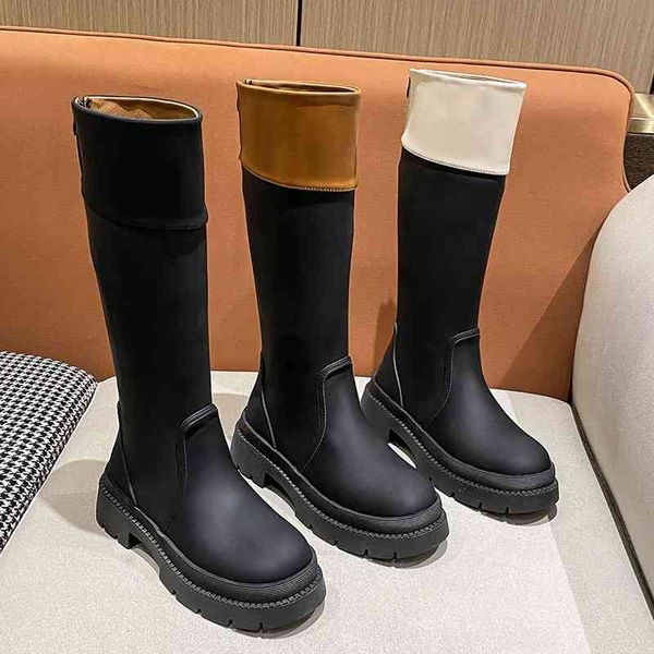 

boots dress shoes women's autumn winter 2023 new thick ytmtloy knee high zipper round toe square heel botine de mujer rubber fashion 1, Black