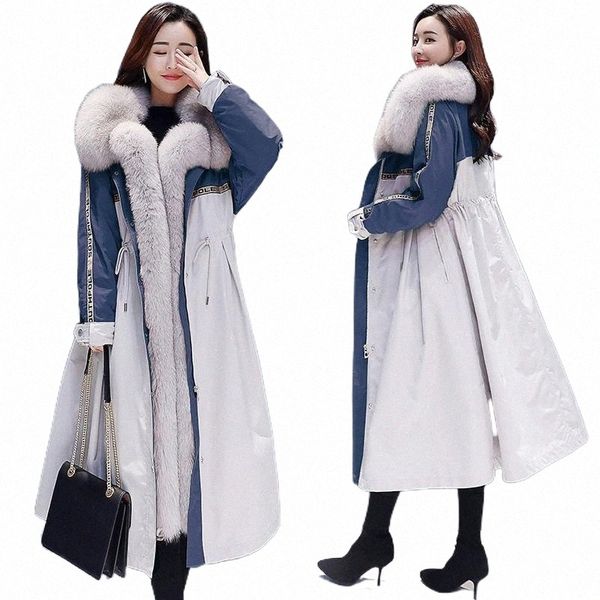 

women's trench coats winter coat jacket korean long section of cotton padded plus velvet over the knee 2021 parkas female 14vr#, Tan;black