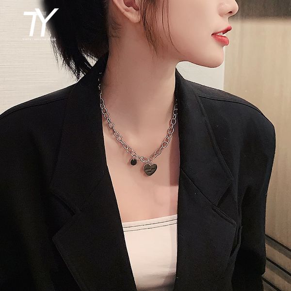 

letter love necklace female clavicle chain 2020 new ins fashion coarse hip hop european and american exaggerated choker collar, Silver