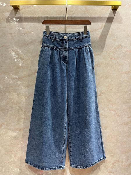 

women's jeans designer embroidered high waist wide leg little fragrant design sense fried street casual simple versatile loose pants 05, Blue