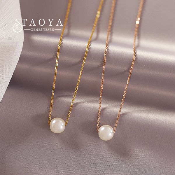 

simple classic imitation pearl pendant necklaces stainless steel short fashion jewelry party woman elegant clavicle chain, Silver
