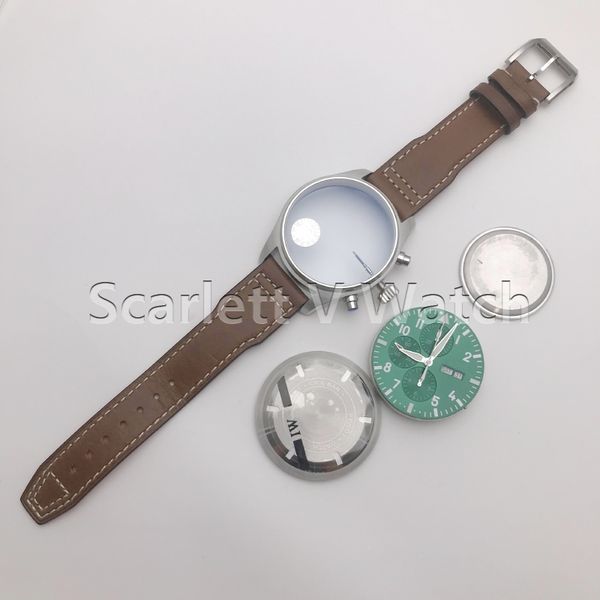 

z factory luxury mechanical watch pilot chrono iw377726 edition green dial on brown leather strap a7750men's chronograph, Slivery;brown