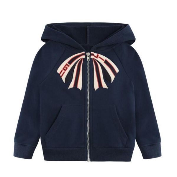 

autumn winter baby girls zipper jackets kids cotton hooded coats cute girl hoodies children bow outwear232n, Blue;gray