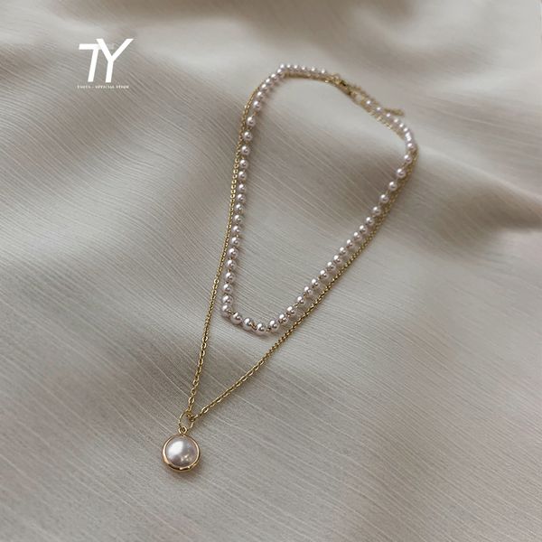 

2021 new classic pearl double layer short necklace for woman korean fashion jewelry elegant goth girl's clavicle chain, Silver