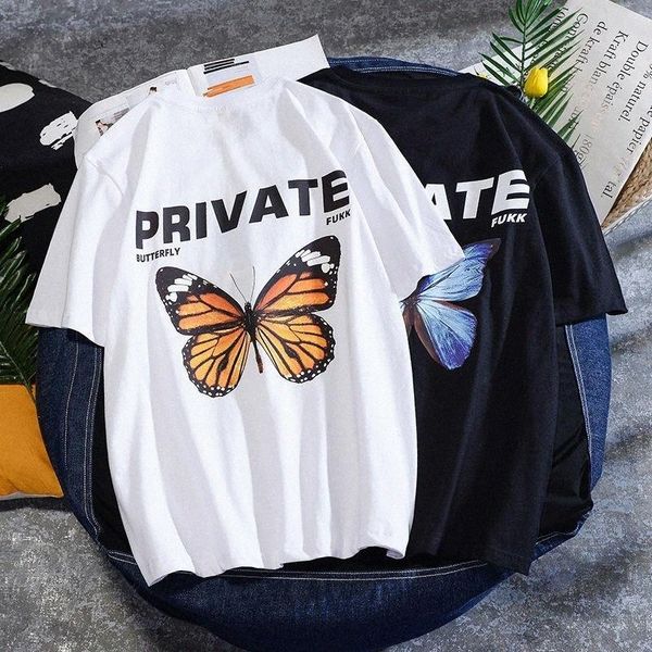 

men's t-shirts summer streetwear harajuku private butterfly t-shirt women korean style aesthetic short sleeve plus size cotton tees clo, White;black