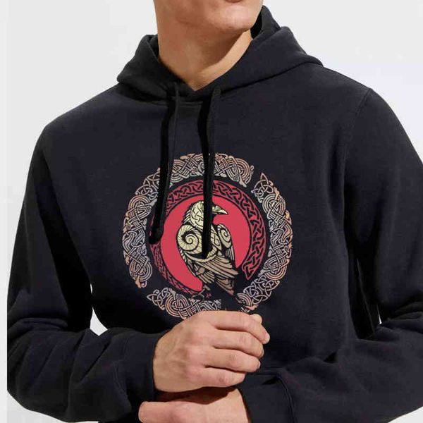 

men's hoodies odin vikings hoodie crow athelstan sweatshirt streetwear winter fleece warm pullover hooded hoodies gone to valhalla hood, Black