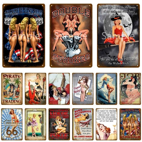 

vintage iron painting garage shabby chic poster beauty women pin up poster sailon girl metal tin sign bar cafe decoration pub retro wall pla