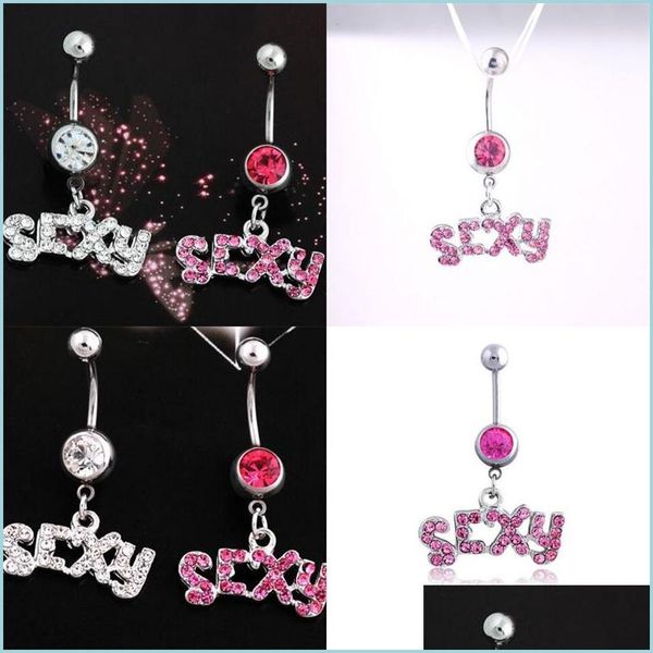 

navel bell button rings navel button fashion puncture letter inlay jewelry bellyring nail women rhinestone crysta dhseller2010 dheui, Silver