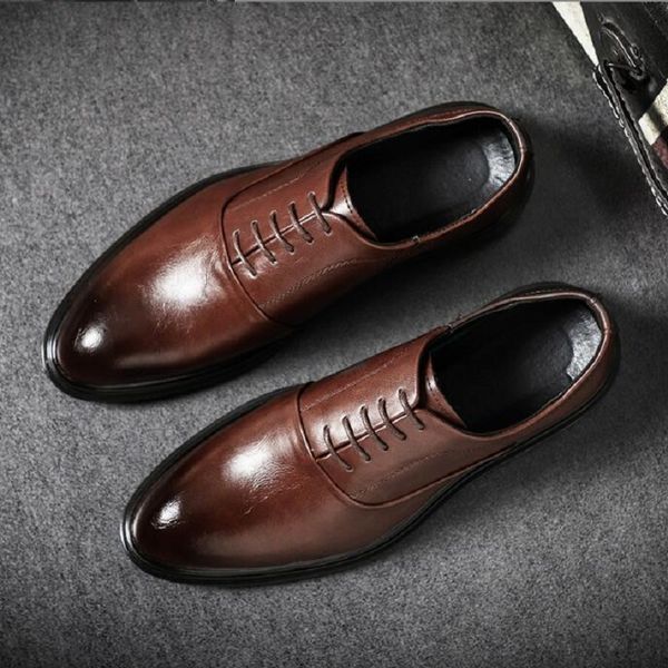 

men dress shoes oxfords business office pointed black brown lace-up men's formal wedding party shoes da68
