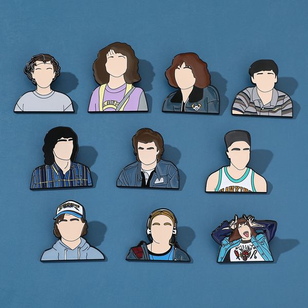 

stranger things enamel pins tv series eleven brooch friends don't lie badge denim shirt lapel pin gothic jewelry gift for fans hell fir, Blue