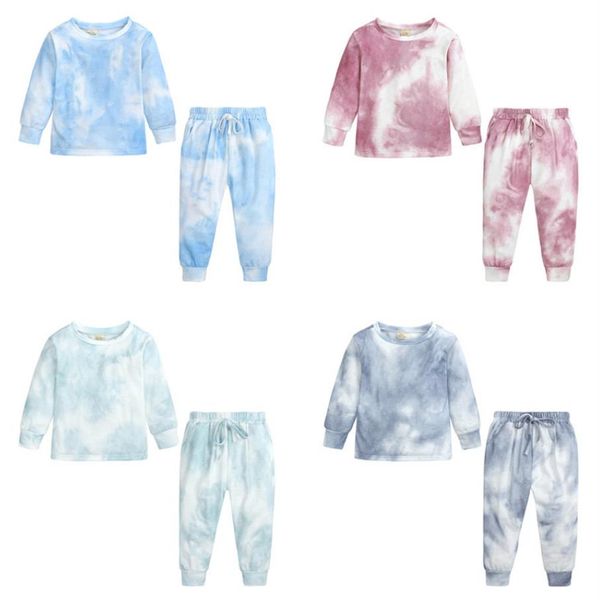 

kids pajamas sets girls boys tie-dye printed nightwear pants 2pcs sets children sleepwear a5688272l, Blue;red