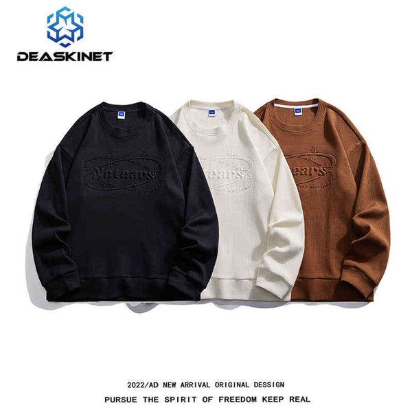 

men's hoodies sweatshirts men autumn retro waffle hoodie mens 2022 new korean print multi-color sweatshirt streetwear harajuku hip hop, Black
