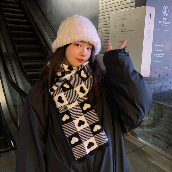 

designer plaid scarf female students autumn and winter retro wild warm thickened double-sided shawl, Blue;gray