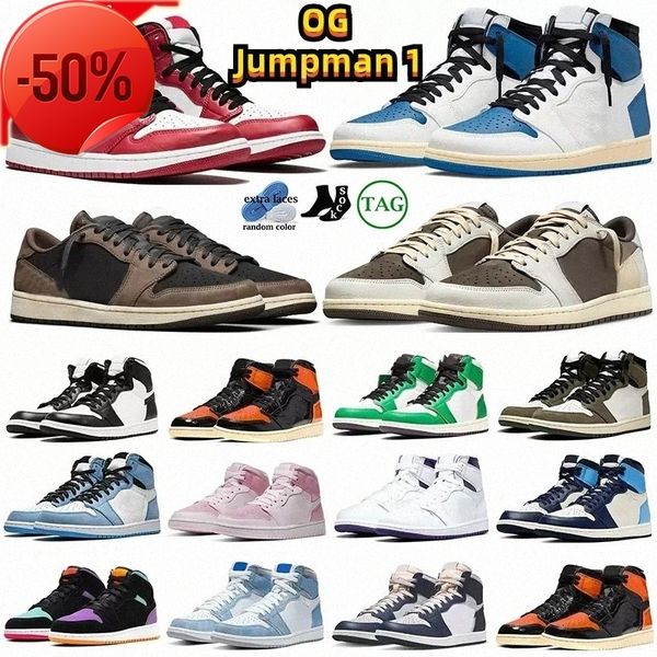 

boots basketball shoes 2023 jumpman 1 1s og travis scotts low reverse mocha men women sneakers bred panda chicago shattered backboard obsidi, Black