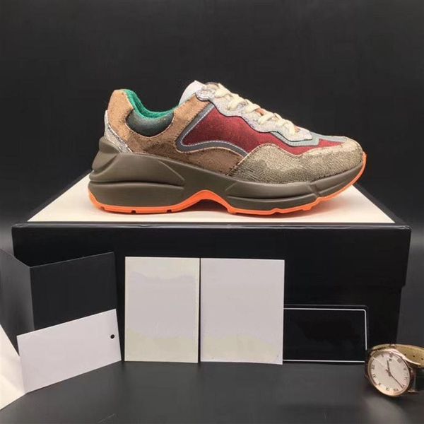 

the rhyton line of brand printed vintage trainer man women sneaker casual shoes is a pair of 2020 rhyton daddy shoes gm0012409, Black