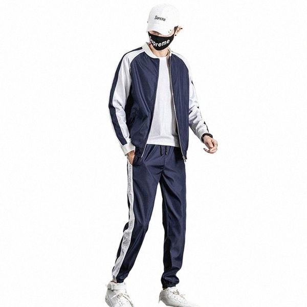 

men's tracksuits casual autumn two piece mens set tracksuit 2022 spring black blue loose hip hop track jacket sweatpants chandal hombre, Gray