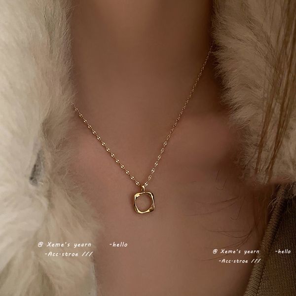 

2022 new classic simple geometric square pendant short necklace korean fashion jewelry clavicle chain for woman accessories, Silver