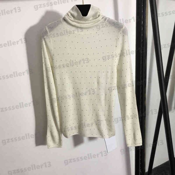 

women sweaters designer full body diamond fashion brand turtleneck wool knit autumn bottoming shirt sweater women clothing 4 colors size 09, White;black