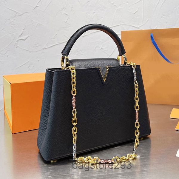 

women capucines handbags tote bags plain crossbody shoulder bag cowhide leather detachable chain gold hardware inside fashion letters multip