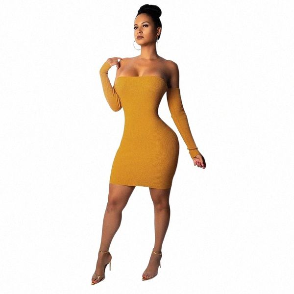 

casual dresses 2021 women style strapless bind dress long sleeves at night clubs package hip skirt1 s0o0#, Black;gray