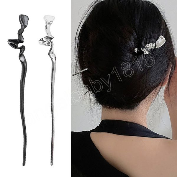 

chinese style metal hairpin high-end design ancient hair accessories simple ball head temperament headdress, Slivery;white