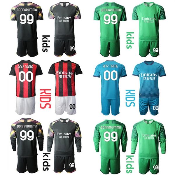 

2021 milan custom kids kit 19 theo 77 halilovic football jerseys 11 ibrahimovic 10 calhanoglu goalkeeper 99 donnarumma boys unifor243j