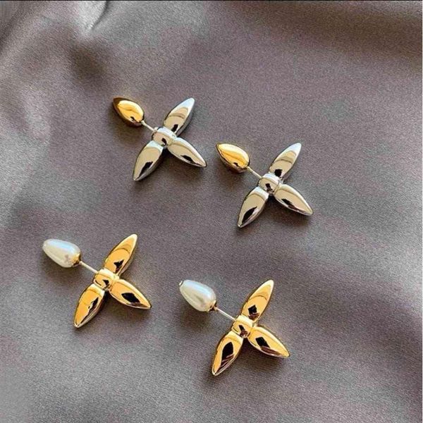 

80% off jewelry outlet online zhang zifeng's same four clover earrings for women's niche high level cross simple260e, Golden;silver