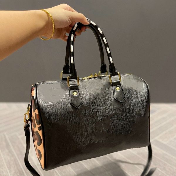 

tote bag classic leopard pillow handbag removable chain large capacity luxury messenger shoulder bags travel shopping totes leather embossed, Black;red