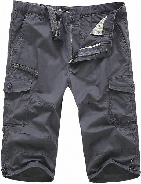 

men's shorts knee length cargo men's summer casual cotton multi pockets breeches cropped short trousers below the for menmen', White;black