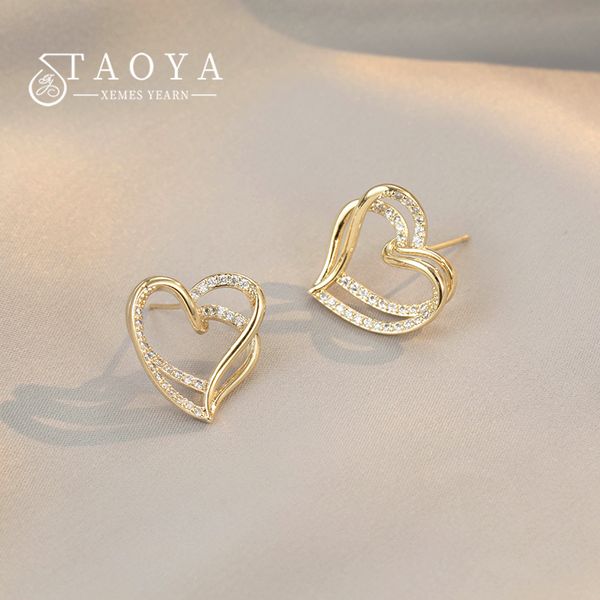 

creative laminated staggered gold color peach heart micro zircon earrings for women's 2022 new girls fashion jewelry accessories, Golden;silver