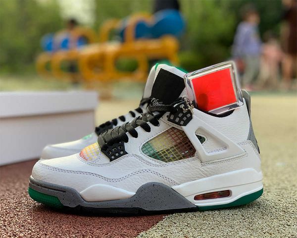 

jumpman 4 wmns rasta basketball shoes 4s white black university red outdoor running trainers sports sneakers ship with box