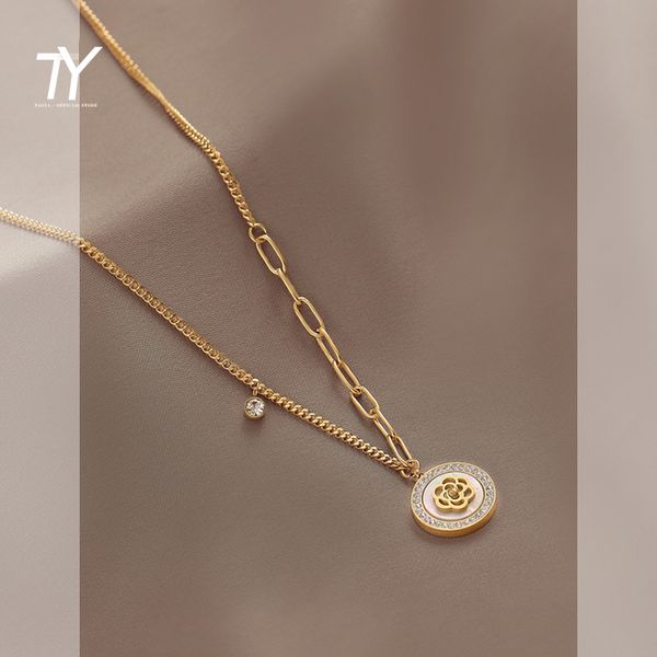 

2022 new elegant white shell camellia flower necklace for woman fashion gold colour collar chain girl's unusual neck chain, Silver