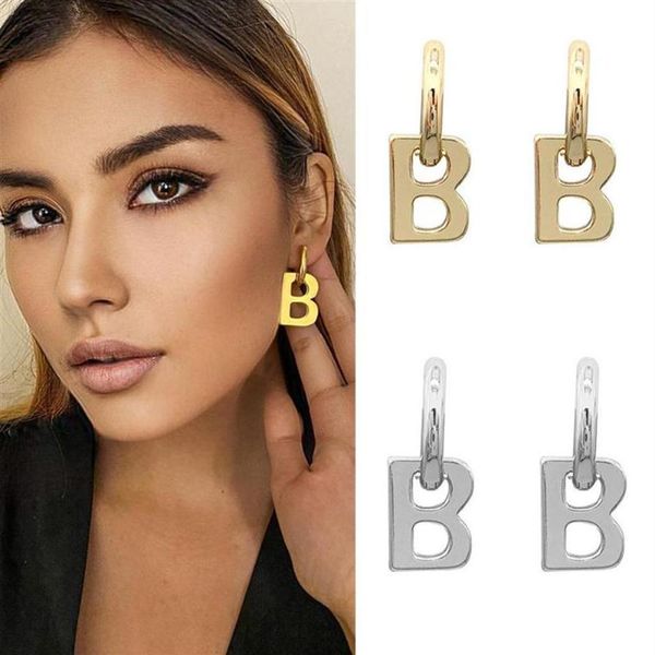 

fashion real gold plated brass letter b pendant earrings for women charm metal statement jewelry punk accessories stud214p282x, Golden;silver