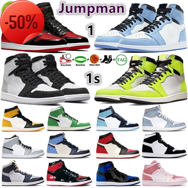 

1 mens basketball shoes 1s sneakers visionaire bred patent university blue stage haze yellow toe hyper royal georgetown unc men women sports, Black