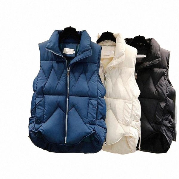 

women's vests winter spring women solid stand collar cropped vest jacket cotton padded windproof warm waistcoat de mujer y939 e7iq#, Black;white