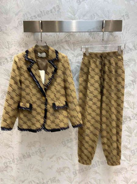 

two piece set designer womens clothes pants set joint jacquard fabric fashion logo lapel blazer with webbing and loose pants suits classic l, White