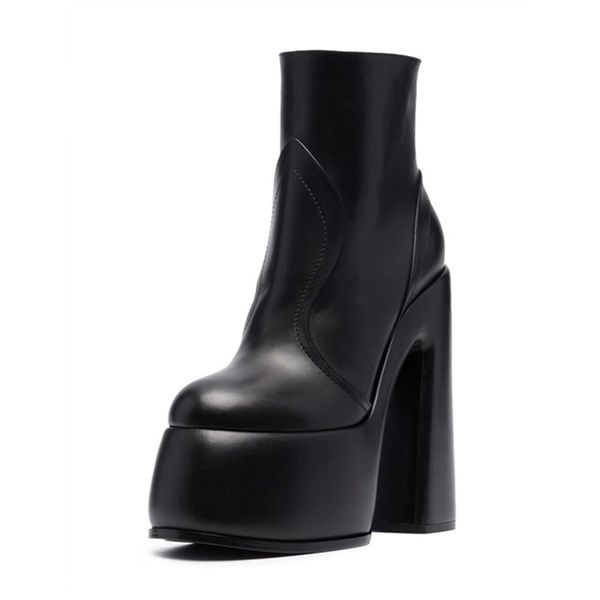 

2022 women's boots autumn winter new european and american fashion stitching thickened high heels thick bottom side zipper round head a, Black