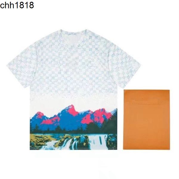 

men's t-shirts high version envelope bag full of scenery snow mountain old flower print short sleeve t-shirt men's and women', White;black
