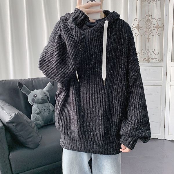 

men s sweaters hooded men pullover knitted oversized streetwear korean fashion loose fit long sleeve shirts 220916, White;black