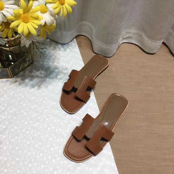 

slippers designer sandals shoes ladies slipper flip flops summer brand classic leather fashion beach flat heel with dustbag size33, Black